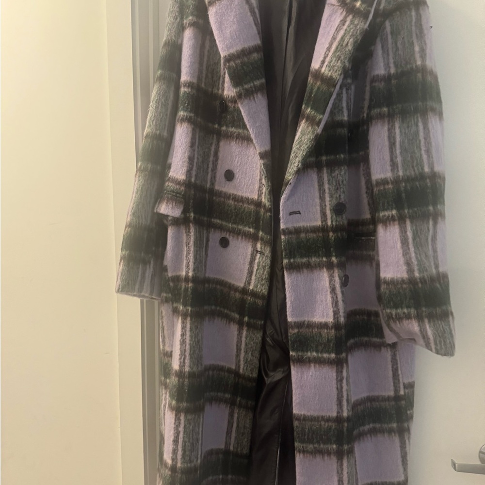 Topshop Purple and Green Wool Blend Pea Coat